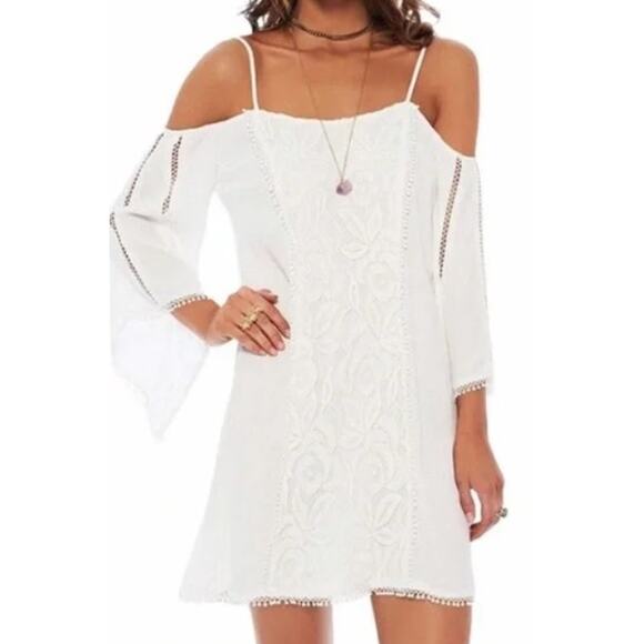 L*space Oracle Lace Cold Shoulder Dress Ivory Swimsuit Cover Up Dress Size Small - Picture 1 of 8